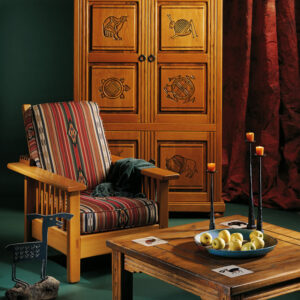 Vignette: Mimbres Entertainment Center, Morris Chair, and Mimbres Tile Coffee Table